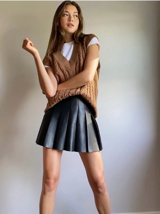 Sunday Best Dresses & Skirts - Sunday Best Black Faux Leather Pleated Skater Skirt